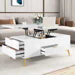 ZUN Modern Lift Top Coffee Table Multi Functional Table with Drawers in White WF307471AAK