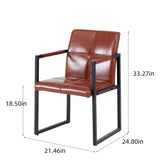 ZUN Brown modern european style dining chair PU leather black metal pipe dining room furniture chair set W29980865