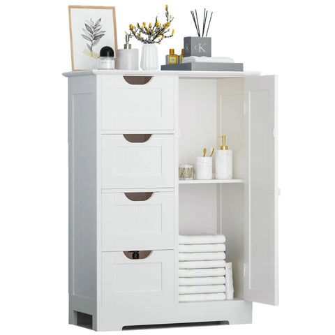 ZUN Drawer Storage Cabinet with 4 Drawers, Wooden Bathroom Cabinet Storage Cupboard, White W1215P145770