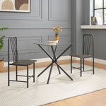 ZUN Dining Set for 2, Square Glass Tempered Dining Table with 4 Legs and 2 Metal Chair for Home Office W2167131146