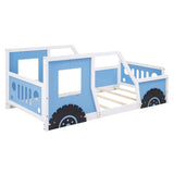 ZUN Twin Size Classic Car-Shaped Platform Bed with Wheels,Blue WF296353AAC