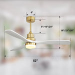 ZUN Indoor 52 Inch Ceiling Fan With Dimmable Led Light 6 Speed Remote Gold 3 Wood Blade Reversible DC W934P145947