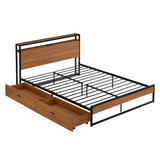 ZUN Queen Size Metal Platform Bed Frame with Two Drawers,Sockets and USB Ports ,Slat Support No Box WF290267AAB