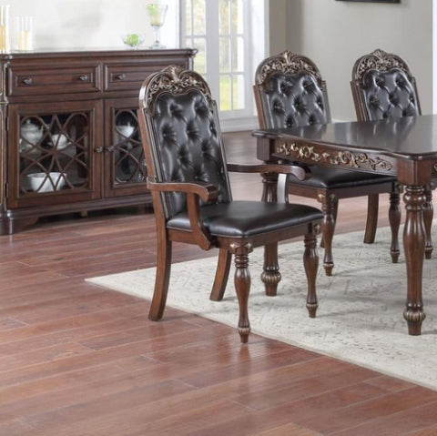 ZUN Majestic Formal Set of 2 Arm Chairs Brown Finish Rubberwood Dining Room Furniture Intricate Design B011138662