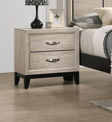 ZUN Contemporary 2-Drawer Nightstand End Table Drift Wood Finish Two Storage Drawers Metal Handles B011P159824