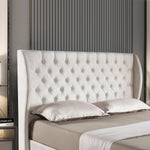 ZUN Upholstered wingback velvet fabric Chesterfield bed/button tufted headboard with vintage wings/wood 73415103