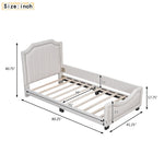 ZUN Twin Size Upholstered Platform Bed with Nailhead Trim Decoration and Guardrail, Beige WF310967AAA