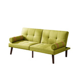 ZUN Convertible Sofa Bed Futon with Solid Wood Legs Linen Fabric Musterd Green W1097125594