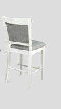 ZUN Farmhouse Style 2pc White & Gray Linen Counter Height Chair Bar Stool Footrest Wooden Furniture B011P148063