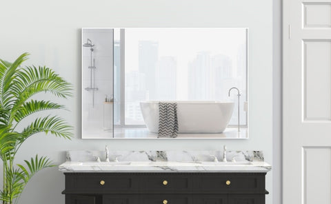 ZUN 48"x32" Oversized Modern Rectangle Bathroom Mirror with White Frame Decorative Large Wall Mirrors W708P146111