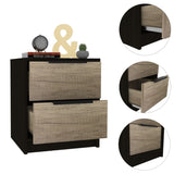 ZUN Cannon 2-Drawer Nightstand Black Wengue and Pine B06280501
