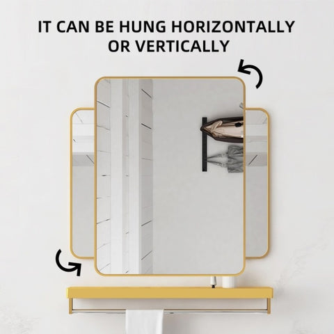 ZUN 24*30 inch Mirror Hangs Horizontally or Vertically Golden Metal Framed Bathroom Mirror W1355133654