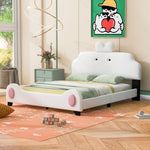 ZUN Full Size Upholstered Platform Bed with Cartoon Headboard and Footboard, White+Pink WF313162AAK