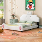 ZUN Full Size Upholstered Platform Bed with Cartoon Headboard and Footboard, White+Pink WF313162AAK