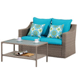 ZUN Outdoor Brown Wicker PE Rattan Patio Sofas Double Couch Set With Coffee Table Couch Cushion W1828P148503