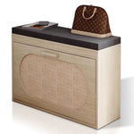 ZUN Rattan Shoe Rack, Hallway Shoe Bench, Shoe Cabinet with Flip-Drawer and Seat Cushion 10635846