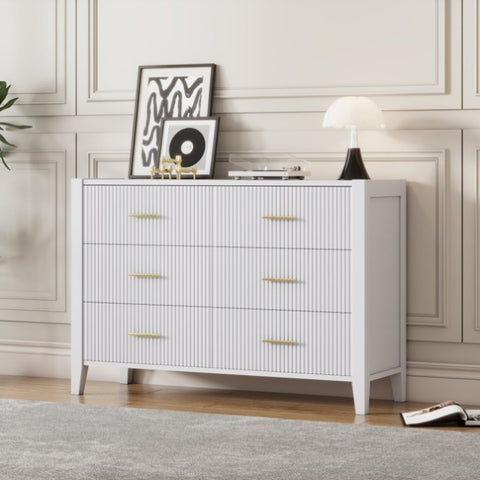 ZUN 6 Drawer Dresser with Metal Handle for Bedroom, Storage Cabinet with Vertical Stripe Finish Drawer, WF315394AAK