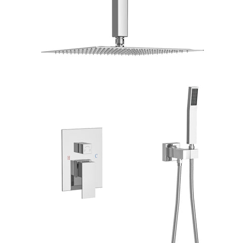 ZUN Dual Shower Head - 10 Inch Ceiling Mount Square Shower System with Rough-in Valve, Chrome W124357655