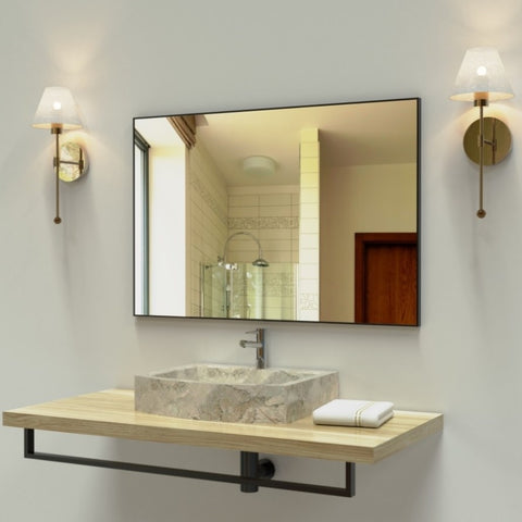 ZUN 36x24 inches Modern Black Bathroom Mirror with Aluminum Frame Vertical or Horizontal Hanging W70837198