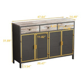 ZUN 48" Wide 4 Doors Modern Sideboard with 3 Top Drawers, Freestanding Sideboard Storage Cabinet W75741394