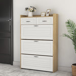 ZUN White +Oak Color shoe cabinet with 3 doors 2 drawers,PVC door with shape ,large space for storage W1320110988