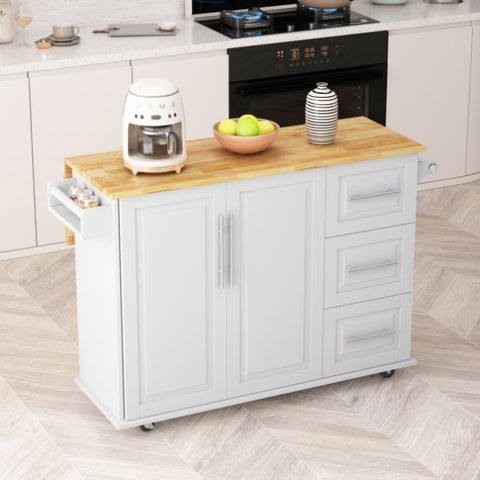 ZUN Kitchen Island Cart with 2 Door Cabinet and Three Drawers,43.31 Inch Width with Spice,Towel W75763043