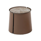 ZUN (NOT available on wayfair) Luxe Saddle Leather Coffee Table Iron Art Side Table with Brown Marble W876107736