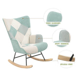 ZUN Rocking Chair with ottoman, Mid Century Fabric Rocker Chair with Wood Legs and Patchwork Linen for W1095P143659
