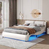 ZUN Queen Size Upholstered Faux Leather Platform Bed with LED Light Bed Frame with Slatted - White WF296648AAK