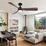 ZUN 52 in. Integrated LED Indoor Brown Wood Ceiling Fan with Light Kit and Remote Control W136782187