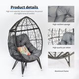 ZUN Outdoor Patio Wicker Egg Chair Indoor Basket Wicker Chair with Grey Cusion for Backyard Poolside W2071125705