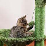 ZUN Cat Tree Scratcher Cactus With Cat Scratching Post Hammock Interactive Ball Green 29427516