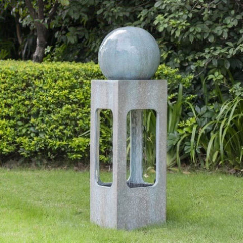 ZUN 13x13x44" Tall Contemporary Sphere Outdoor Water Fountain, Cement/Concrete Outdoor Fountain, Antique W2078P162776