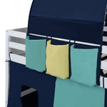 ZUN Twin Size Loft Bed with Tent and Tower and Three Pockets- Blue WF312892AAC