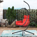 ZUN Egg Chair with Stand Indoor Outdoor Swing Chair Patio Wicker Hanging Egg Chair Hanging Basket Chair W87437580