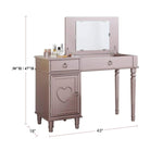 ZUN Bedroom Vanity Set w Stool Open Up Mirror Storage Space Drawers Rubber wood Ring Pull Handles Rose B011113338