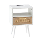 ZUN 15.75" Rattan End table with Power Outlet & USB Ports , Modern nightstand with drawer and solid wood W126573114