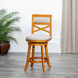 ZUN 30" Bar Height X-Back Swivel Stool, Natural Finish, Beige Fabric Seat B04660717