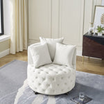 ZUN Velvet Upholstered Swivel Chair for Living Room, with Button Tufted Design and Movable Wheels, W48790918