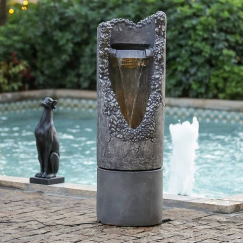 ZUN 15.5x15.5x48" Large Contemporary Outdoor Water Fountain with Light, Unique Gray Waterfall Fountain W2078125227