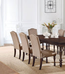 ZUN Transitional Antique Cherry Beige Set of 2pc Side Chairs Padded Fabric Turned Legs Dining Room B011P152638