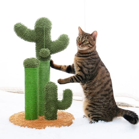 ZUN Cat Scratching Post Cactus Cat Scratcher Featuring with 3 Scratching Poles and Interactive Dangling 56580340
