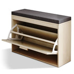 ZUN Rattan Shoe Rack, Hallway Shoe Bench, Shoe Cabinet with Flip-Drawer and Seat Cushion 10635846