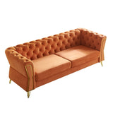 ZUN Modern Tufted Velvet Sofa 87.4 inch for Living Room Orange Color W579107801