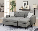 ZUN Reversible 3pc Sectional Sofa Set Light Grey Tufted Polyfiber Wood Legs Chaise Sofa Ottoman Pillows B01149072