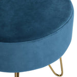 ZUN 17.7" Decorative Round Shaped Ottoman with Metal Legs - Teal and Gold W131472144