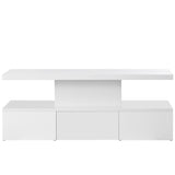 ZUN ON-TREND Modern Glossy Coffee Table With Drawer, 2-Tier Rectangle Center Table with LED lighting for WF297894AAK