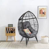 ZUN Outdoor Patio Wicker Egg Chair Indoor Basket Wicker Chair with Grey Cusion for Backyard Poolside W2071125705