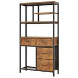 ZUN 6 layers with 4 drawers bookshelf particle board iron frame non-woven fabric 90*30*174cm black iron 68308574