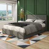 ZUN Anna Queen Size Gray Linen Upholstered Wingback Platform Bed with Patented 4 Drawers Storage, Modern B083115499